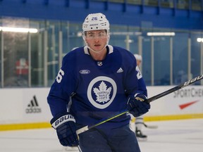 Jimmy Vesey. signed to a one-year contract by the Leafs in October, skates at training camp on Tuesday.