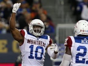 Henoc Muamba (left) is among a group of of players on defence expected to dominate CFL free agency this season. KEVIN KING/POSTMEDIA NETWORK FILE