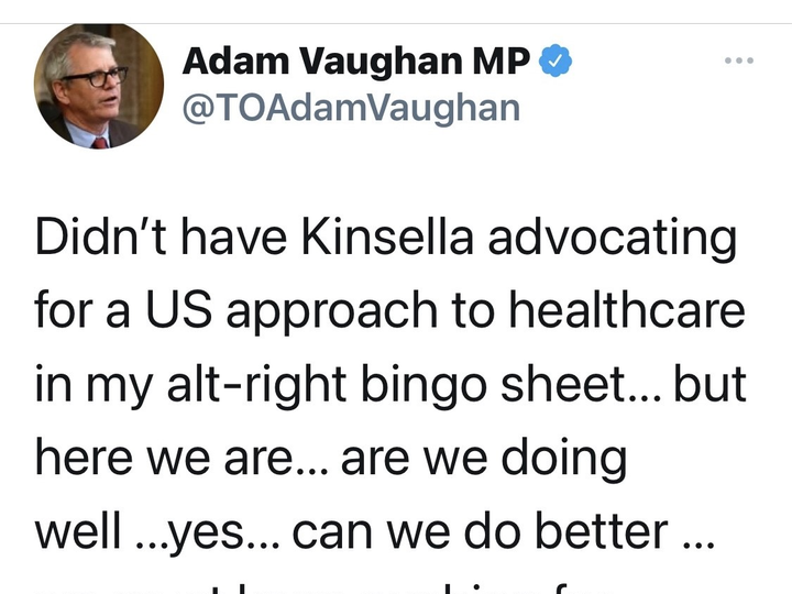  MP Adam Vaughan tweet about Warren Kinsella.