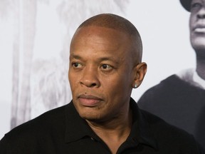 In this file photo taken on August 10, 2015 rapper/producer Dr. Dre arrives for the Universal Pictures And Legendary Pictures premiere of "Straight Outta Compton" in Los Angeles.