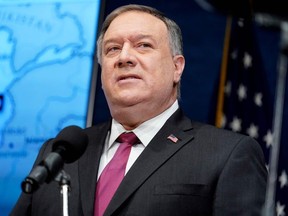 In this file photo US Secretary of State Mike Pompeo speaks at the National Press Club in Washington,DC on January 12, 2021.