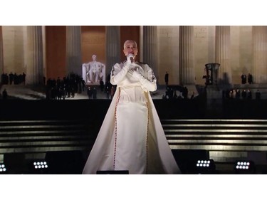 This screen grab courtesy of bideninaugural.org shows singer  Katy Perry perform during the "Celebrating America" inaugural program for U.S. President Joe Biden and U.S. Vice-President Kamala Harris on Jan. 20, 2021.