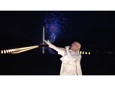 This screen grab courtesy of bideninaugural.org shows singer Katy Perry performs during the "Celebrating America" inaugural program for U.S. President Joe Biden and U.S. Vice-President Kamala Harris on Jan. 20, 2021.