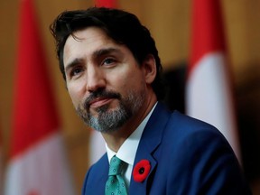 Canadian Prime Minister Justin Trudeau attends a news conference held to discuss the country's coronavirus disease (COVID-19) response in Ottawa, Ontario, Canada. November 6, 2020.