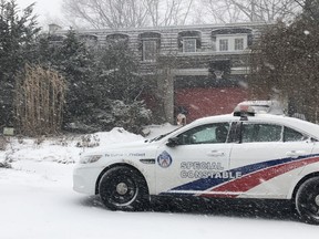Toronto Police at the scene on Suncrest Dr. the day after one person died and three were sickened by suspected carbon monoxide poisoning Jan. 26, 2021.