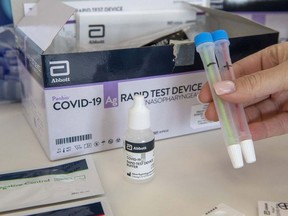 COVID-19 rapid test sevice kits at Humber River Hospital in Toronto on Nov. 24.