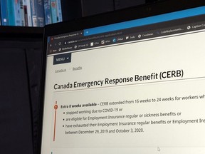 The landing page for the Canada Emergency Response Benefit is seen in Toronto, Monday, Aug. 10, 2020.