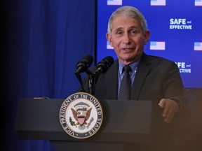 Dr. Anthony Fauci, director of the National Institute of Allergy and Infectious Diseases, speaks at an event where U.S. Vice President Mike Pence received the coronavirus disease (COVID-19) vaccine at the White House in Washington, U.S., December 18, 2020.