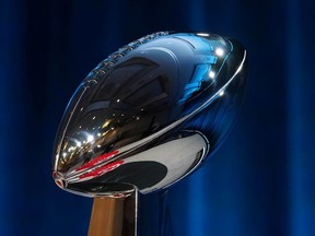 Vince Lombardi Trophy on display during a press conference before Super Bowl LIV at Hilton Downtown.