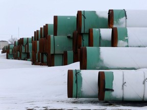 A depot used to store pipes for Transcanada Corp's planned Keystone XL oil pipeline is seen in Gascoyne, North Dakota, Jan. 25, 2017.