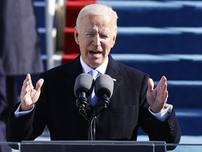 U.S. President Joe Biden delivers his speech after he was sworn in as the 46th President of the United States on the West Front of the U.S. Capitol in Washington, U.S., January 20, 2021.