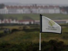 A flag flutters on the Ailsa Championship Course at the Trump Turnberry Golf Resort in Turnberry, Scotland, Britain October 3, 2020. P