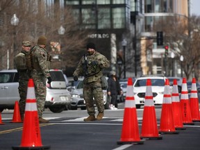 Members of the National Guard secure the area near the Capitol for possible protest ahead of U.S. President-elect Joe Biden’s inauguration, in Washington, U.S., January 16, 2021.