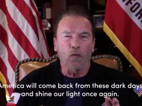 Former California governor Arnold Schwarzenegger speaks about the riot at the U.S Capitol in Washington, from Los Angeles, California, U.S. January 9, 2021, in this still image taken from video provided on social media.
