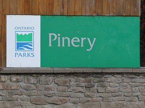 Pinery Provincial Park sign is seen near Grand Bend.