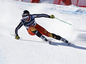 James Crawford of Canada in action during the FIS Alpine Ski World Championships Men's Alpine Combined on February 15, 2021 in Cortina d'Ampezzo Italy.
