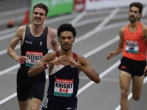 Justyn Knight of Canada wins the Mens two Mile during the New Balance Indoor Grand Prix at Ocean Breeze Athletic Complex on February 13, 2021 in New York, New York.