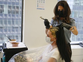 Robyn Beder gets a colour treatment by Marina Cucca at Peter Anthony Salon in Yorkville on June 24, 2020.