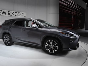 The exterior of the new Lexus RX350 on display at the 2017 LA Auto Show in Los Angeles, California on November 29, 2017.