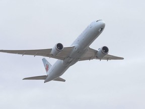 An Air Canada 787 passenger plane takes off at Pearson International Airport on Sunday January 24, 2021.