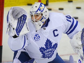 Goaltender Michael Hutchinson was poised to make his first start of the season for the Maple Leafs on Thursday, Feb. 18, 2021, against the Senators.