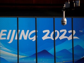 A sign for Beijing 2022 at the Beijing Organizing Committee for the 2022 Olympic and Paralympic Winter Games in Beijing February 4, 2021.