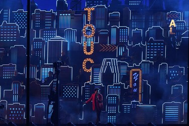 The Weeknd performs during the halftime show of Super Bowl LV on Sunday, Feb. 7, 2021 in Tampa, Fla.