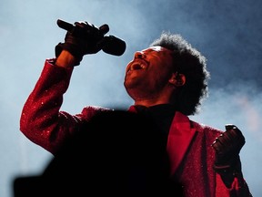 The Weeknd performs during the halftime show of Super Bowl LV football game between the Kansas City Chiefs and Tampa Bay Buccaneers, Sunday, Feb. 7, 2021, in Tampa, Fla.