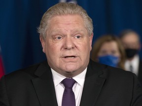 Ontario Premier Doug Ford speaks at the daily briefing in Toronto on Monday, February 8, 2021.
