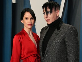 Marilyn Manson and his wife Lindsay Usich attend the 2020 Vanity Fair Oscar Party following the 92nd annual Oscars at The Wallis Annenberg Center for the Performing Arts in Beverly Hills on Feb. 9, 2020.