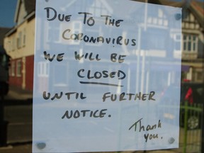 A shop closed until further notice due to the COVID 19 pandemic.