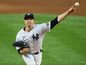 James Paxton of the New York Yankees pitches in the first inning against the Boston Red Sox at Yankee Stadium on Aug. 15, 2020 in New York City.