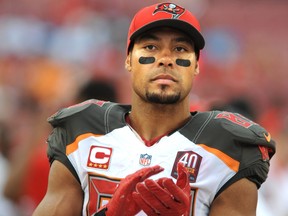 Wide receiver Vincent Jackson of the Tampa Bay Buccaneers stands on the sidelines against the Tennessee Titans at Raymond James Stadium on Sept. 13, 2015 in Tampa, Fla.