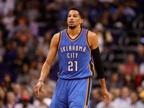 Andre Roberson of the Oklahoma City Thunder during the first half of the NBA game against the Phoenix Suns at Talking Stick Resort Arena on March 3, 2017 in Phoenix, Arizona.