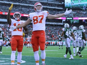 Chief receivers Travis Kelce (right) and Tyreek Hill are Michael Irvin’s top two pass catchers playing in Sunday’s Super Bowl against the Bucs.