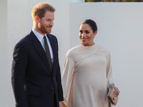 The Duke and Duchess of Sussex attend a reception hosted by the British Ambassador to Morocco, Thomas Reilly and his wife, in Rabat, Morocco, Feb. 24 2019.