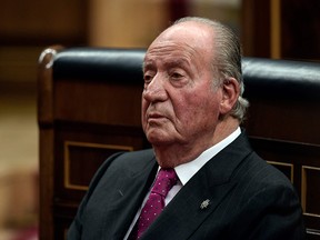 In this file photo taken on December 6, 2018 Spain's former King Juan Carlos attends commemorative acts marking the 40th anniversary of the Spanish Constitution at the parliament in Madrid.