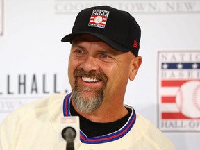 Larry Walker speaks to the media after being elected into the National Baseball Hall of Fame class of 2020 at the St. Regis Hotel in New York City, Jan. 22, 2020.