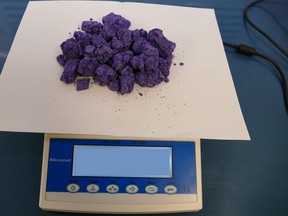 Purple fentanyl seized by York Regional Police on Feb. 24, 2021.