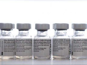 Pfizer/BioNTech Covid-19 vaccines are pictured on Feb. 11, 2021.