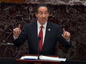 In this screenshot taken from a congress.gov webcast,  Rep. Jamie Raskin (D-MD) – lead manager for the impeachment speaks on the first day of former president Donald Trump's second impeachment trial at the U.S. Capitol on Feb. 9, 2021 in Washington, D.C.