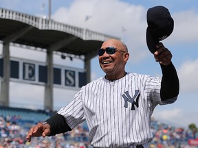 Former New York Yankees HOF Reggie Jackson waves to the crowd prior to the start of the Spring Training game against the Detroit Tigers on March 2, 2016.