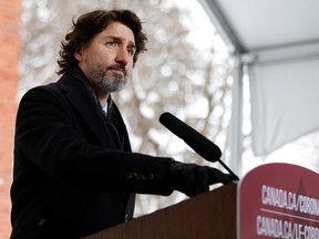 Prime Minister Justin Trudeau attends a news conference at Rideau Cottage in Ottawa January 22, 2021.