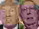 This combination of pictures created on August 24, 2017 shows U.S. President Donald Trump, left, in Bedminster, N.J., and U.S. Senate Majority Leader Mitch McConnell, Republican of Kentucky, in Washington, D.C., June 27, 2017. 