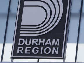 Durham Region sign on Friday March 27, 2020.