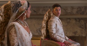 Pallavi Sharda and Colin Jost in a scene from Tom and Jerry.