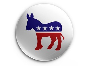 3D rendering of a badge with the US democratic logo with donkey symbol.