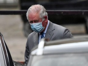 Britain's Prince Charles leaves King Edward VII's Hospital, where his father Britain's Prince Philip was admitted, in London, Britain, February 20, 2021.
