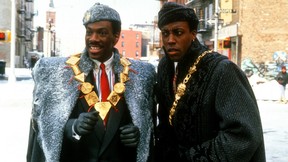 Eddie Murphy and Arsenio Hall in a scene from the first Coming to America.