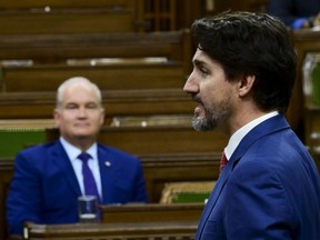 Prime Minister Justin Trudeau answers a question during question period in the House of Commons on Parliament Hill in Ottawa on Wednesday, Oct. 21, 2020.